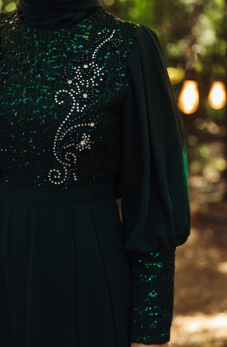 Sequin Detailed Evening Dress 52771-07 Green 52771-07