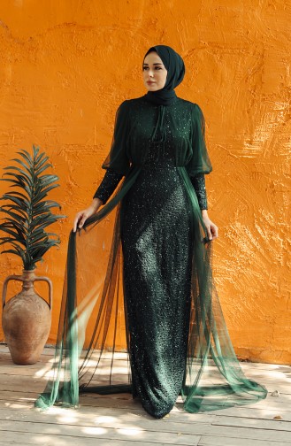 Sequined Evening Dress 5346-07 Emerald Green 5346-07