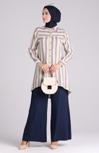 Belted wide-leg Trousers 0129a-01 Navy Blue 0129A-01