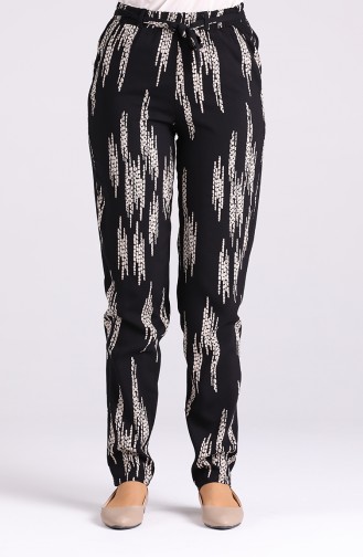 Patterned Viscose Trousers 1191-33 Black 1191-33