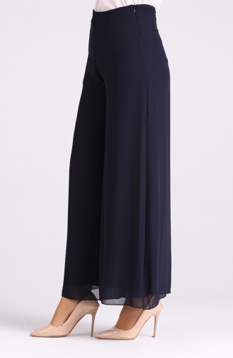 Bol Paça Şifon Pantolon 4002-01 Lacivert
