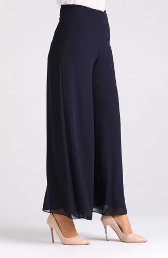 Bol Paça Şifon Pantolon 4002-01 Lacivert