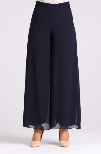 Bol Paça Şifon Pantolon 4002-01 Lacivert