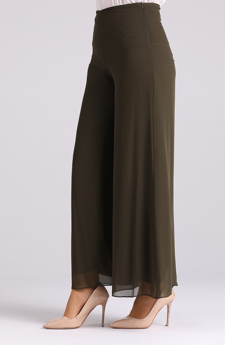 Bol Paça Şifon Pantolon 4002-02 Haki