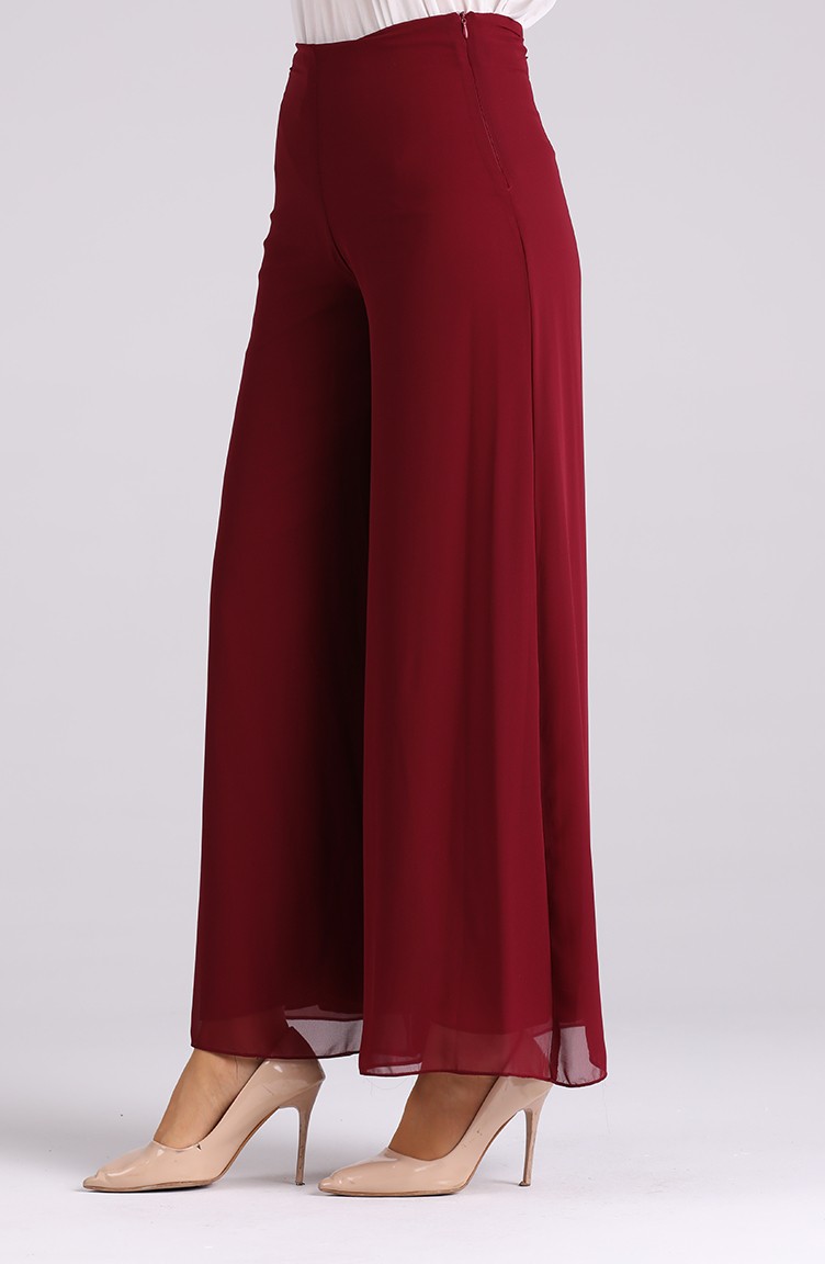 Women Burgundy Front Darted Palazzo Pants