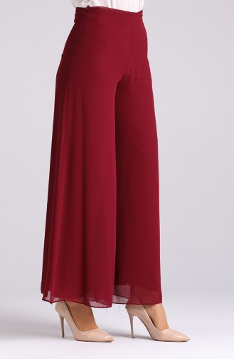 Wide Leg Chiffon Trousers 4002-03 Burgundy 4002-03
