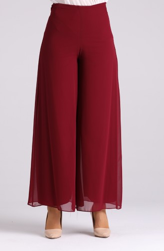 Wide Leg Chiffon Trousers 4002-03 Burgundy 4002-03