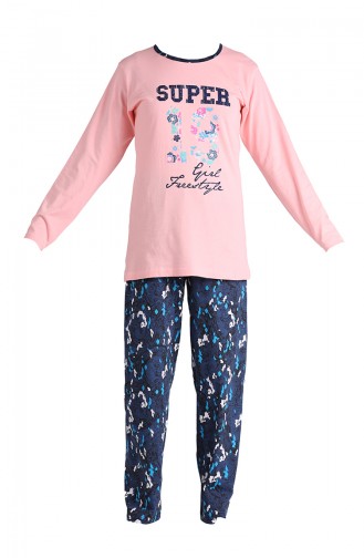 Baskılı Uzun Kol Pijama Takım 2735-04 Somon