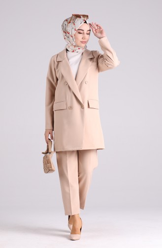 Buttoned Jacket Trousers Double Suit 1054-01 Beige 1054-01