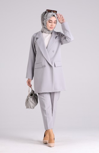 Buttoned Jacket Trousers Double Suit 1054-04 Gray 1054-04