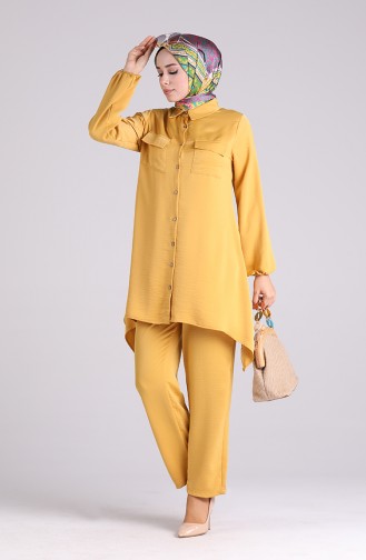 Aerobin Fabric Asymmetric Tunic Trousers Double Suit 1094-06 Mustard 1094-06