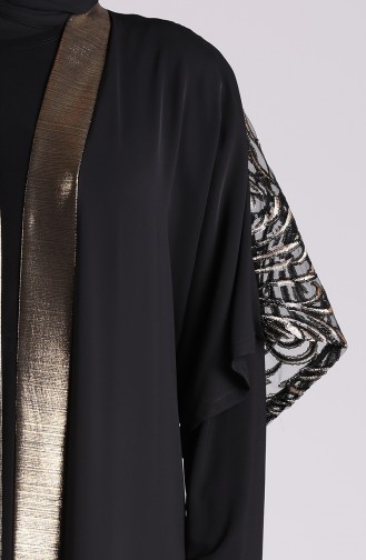 Büyük Beden Elbise Abaya İkili Takım 8059-01 Siyah Gold