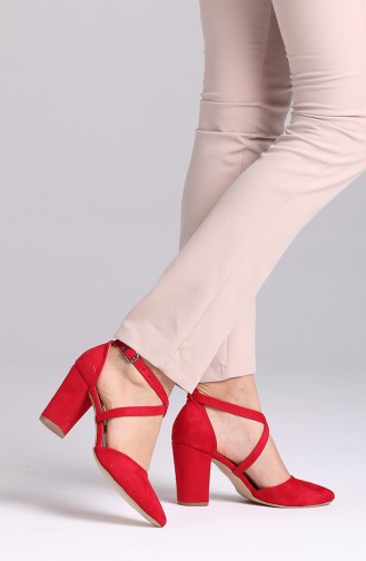 Bayan Topuklu Ayakkabı 1102-23 Kırmızı Süet