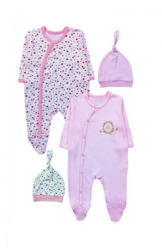 Çiçekli 2 Li Tulum Şapka Set A9740 Pembe