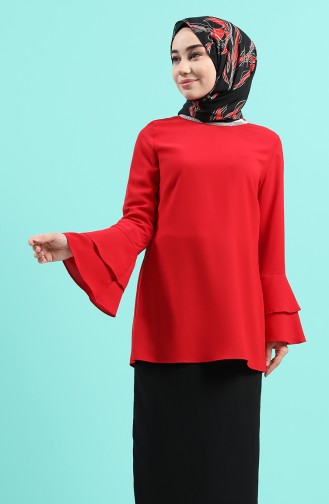 Kolu Volanlı Bluz 2012A-04 Kırmızı