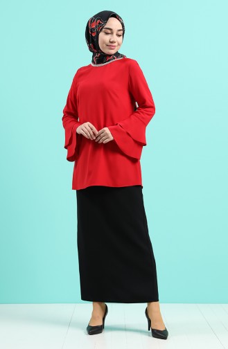 Kolu Volanlı Bluz 2012A-04 Kırmızı