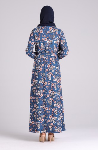 Pattern Belted Dress 5709t-02 Indigo 5709T-02