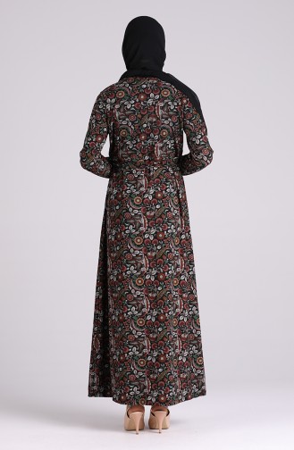 Pattern Belted Dress 5709v-01 Black Brown 5709V-01