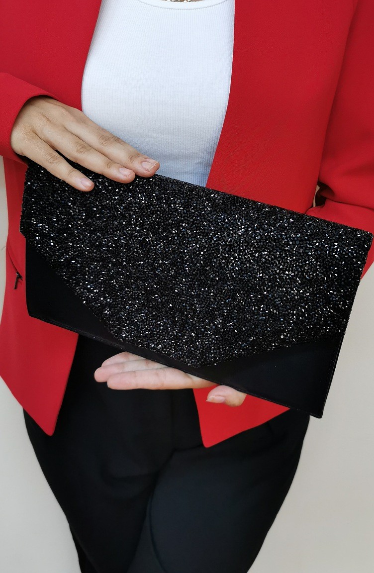 Bayan Clutch Portfoy Tasli Canta 430113 201 Siyah Sefamerve