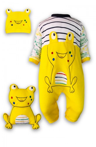 Kurbağa Detaylı Tulum Şapka ve Oyuncak Set H0354 Sarı