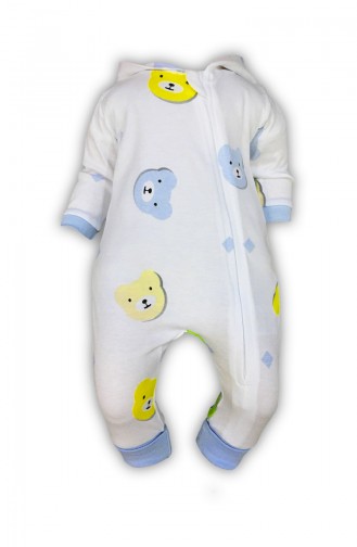 Erkek Bebek Ayıcık Detaylı Kapüşonlu Tulum H0399 Mavi