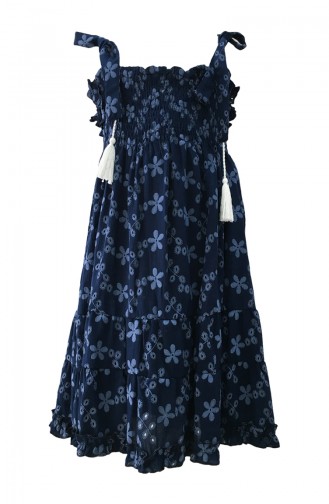 Floral Patterned Girl s Dress H0340 Navy Blue 0340