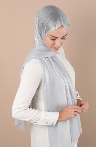 Simli Abiye Şal 1136-06 Gümüş Gri