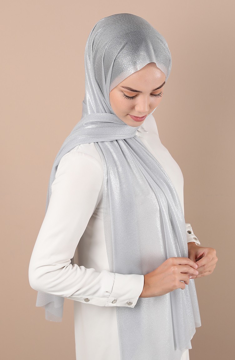 Simli Abiye Şal 1136-06 Gümüş Gri