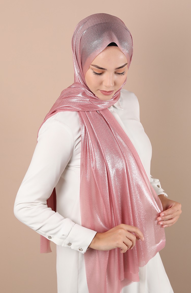 Simli Abiye Şal 1136-08 Gül Kurusu