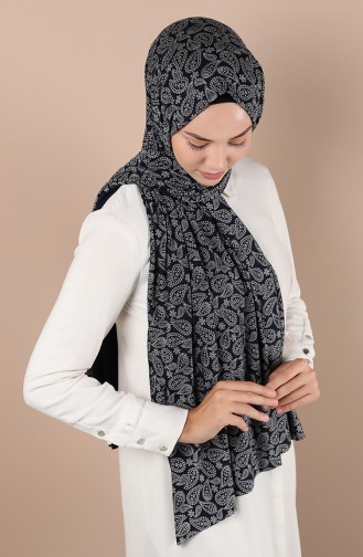Desenli Penye Şal 1137-02 Lacivert