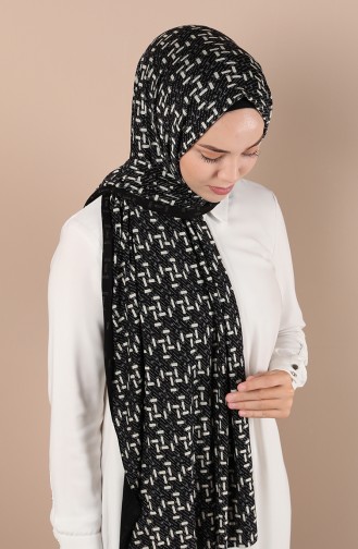 Desenli Penye Şal 1137-F01 Siyah