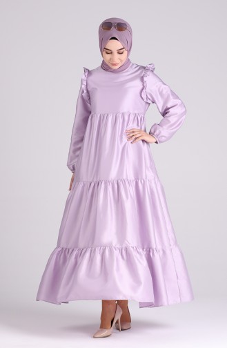Elastic Sleeve Gathered Dress 3100-03 Lilac 3100-03