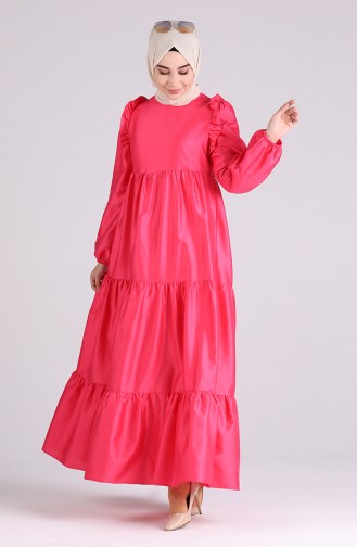 Elastic Sleeve Gathered Dress 3100-04 Coral 3100-04