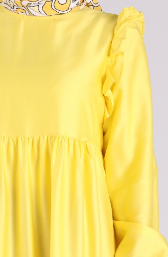 Kolu Lastikli Büzgülü Elbise 3100-05 Sarı