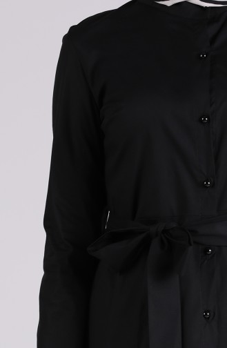 Boydan Düğmeli Kuşaklı Elbise 60181-02 Siyah