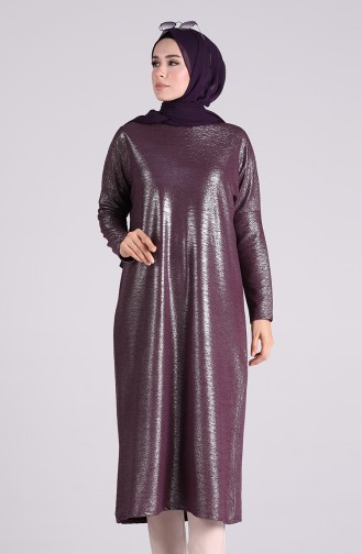 Silvery Bat Sleeve Long Tunic 8088-01 Purple 8088-01