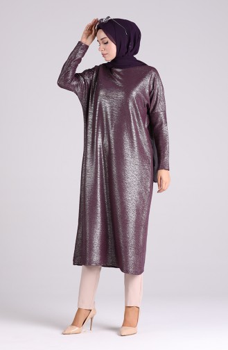 Silvery Bat Sleeve Long Tunic 8088-01 Purple 8088-01