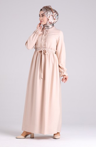 Beige Hijab Kleider 7041-01