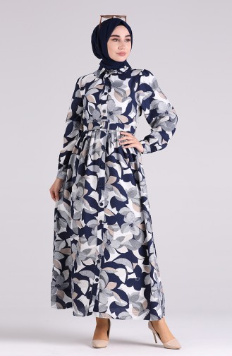 Navy Blue Hijab Dress 8069-03