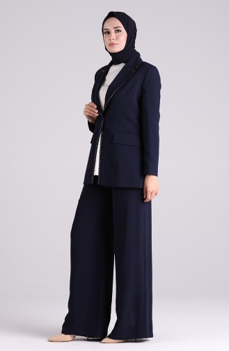 Beaded Jacket Trousers Double Suit 174000-02 Navy Blue 174000-02