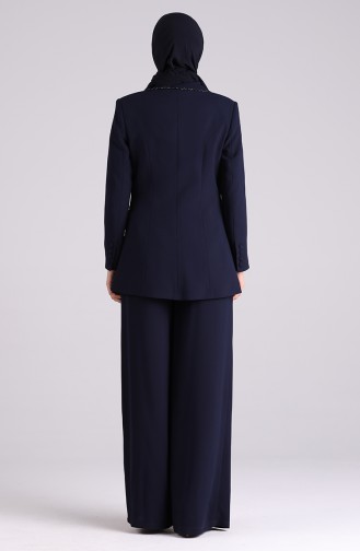 Beaded Jacket Trousers Double Suit 174000-02 Navy Blue 174000-02