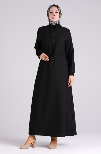 Fermuarlı Beli Büzgülü Elbise 4325-01 Siyah