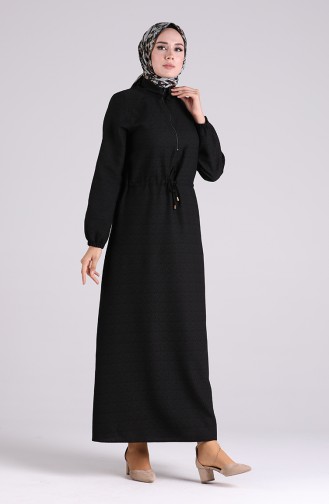 Fermuarlı Beli Büzgülü Elbise 4325-01 Siyah
