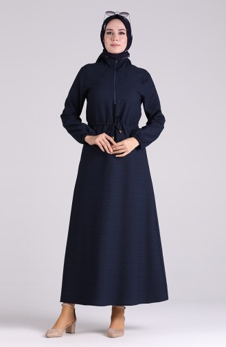 Zippered waist Gathered Dress 4325-02 Navy Blue 4325-02