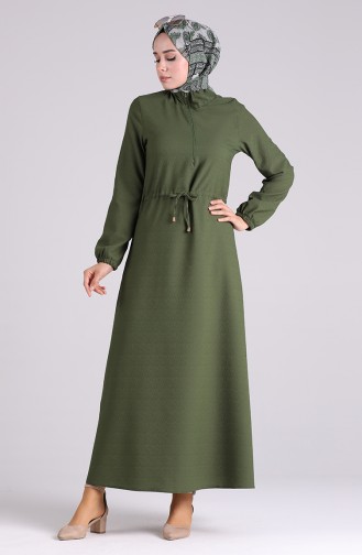 Zippered waist Gathered Dress 4325-03 Khaki 4325-03