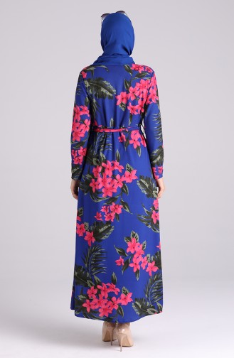 Patterned Belted Dress 5708u-02 Saxe Blue 5708U-02