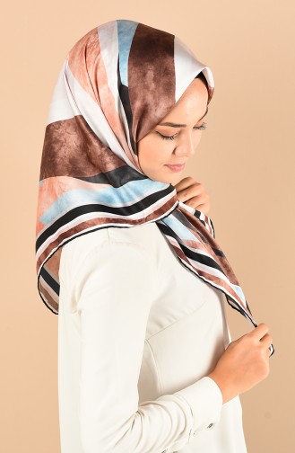 Armine Twill Eşarp 25882-04 Kahverengi Turkuaz