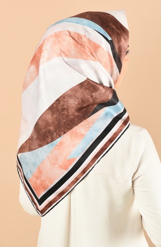 Armine Twill Eşarp 25882-04 Kahverengi Turkuaz