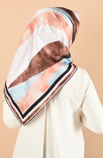 Armine Twill Eşarp 25882-04 Kahverengi Turkuaz