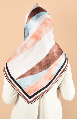 Armine Twill Eşarp 25882-04 Kahverengi Turkuaz